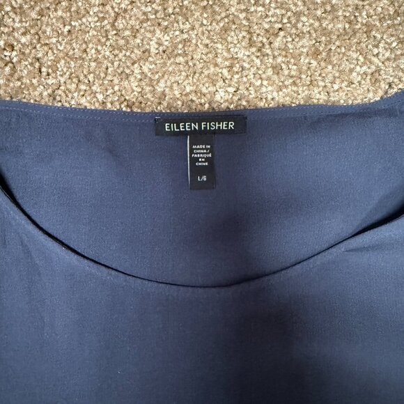 Eileen Fisher Georgette Silk Crepe Tank Top Womens Large Navy Blue Sophisticated - Picture 5 of 12